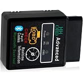 Fiknonk 1 PC Car Bluetooth OBD2 Diagnostic Tool, Real-time Monitoring ELM327 V2.1 Code Reader, Mini Anti-interference Scanner for Reset Clear Engine Light, Universal for Android IOS Windows (Black)