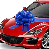 Big Car Bow for Car 20 Inch Giant Car Bow Large Gift Wrapping Pull Bow with 20 ft Ribbon for Gift New Houses Christmas Decor(20 Inch,Blue and Silver)
