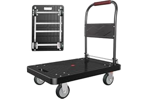 WARMYOU Platform Truck, Foldable Handcart with Swivel Wheel 34"x22" Heavy-Duty Push Dolly Cart,1000lbs Capacity, 6 Steel Load-Bearing Beams for Warehouse Garage Home Use