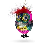 Vibrant Colorful Owl Blown Glass Christmas Ornament