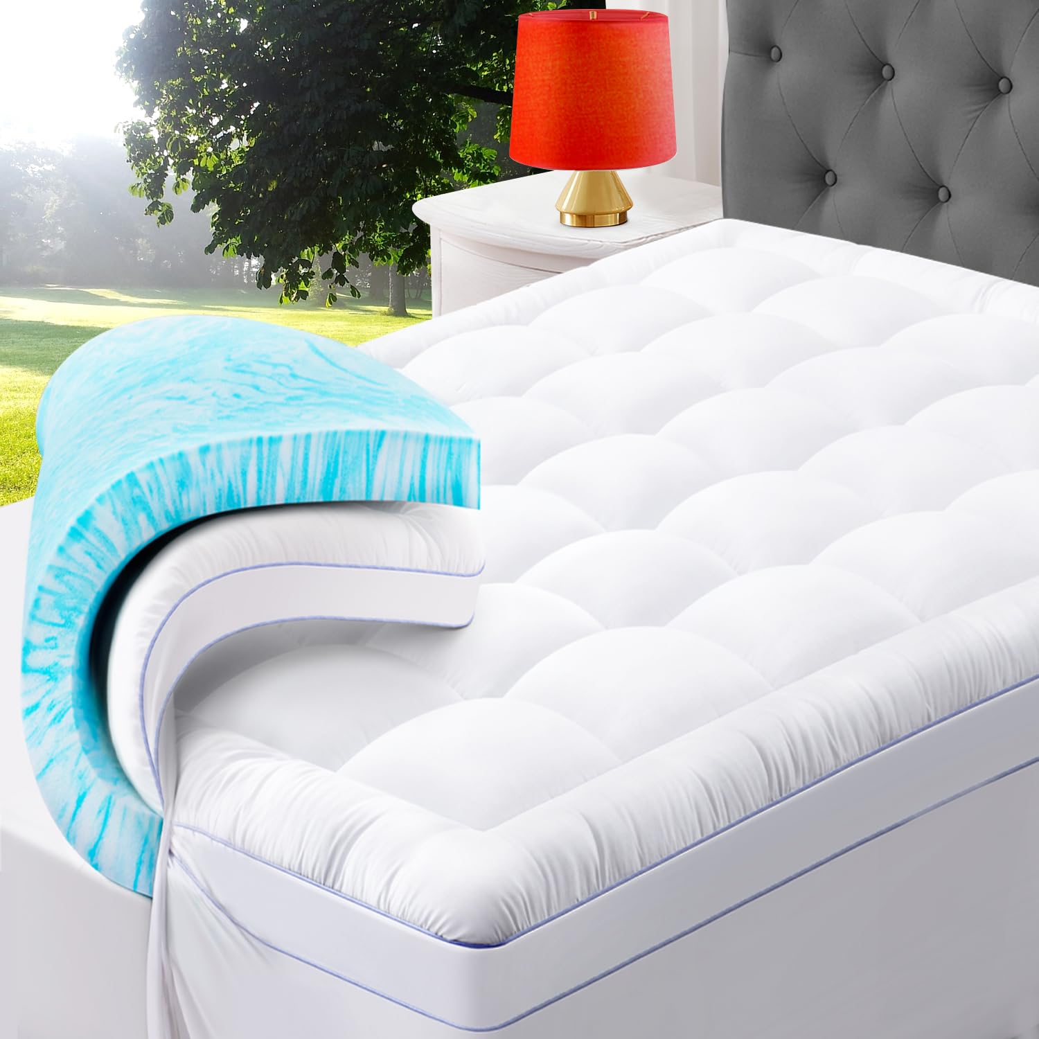 Photo 1 of ABENE Twin Size Dual Layer 3 Inch Memory Foam Mattress Topper, 2 Inch Gel Memory Foam Plus 1 Inch Down Alternative Pillowtop Mattress Pad Cover, Thick Soft Bed Topper Support for Back Pain