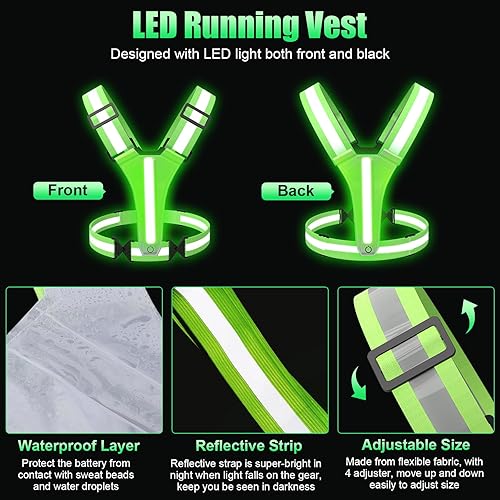 SAWNZC LED Reflective Vest Running Gear, Colors Lights Up Running Vest  Rechargeable for Night Walking Runnin