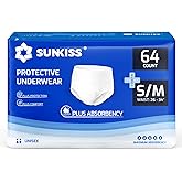 SUNKISS TrustPlus Incontinence Disposable Underwear for Men and Women, Adult Pull Ups with Heavy Absorbency, Leak Protection, Odor Control, S/M, 64 Count (4 Packs of 16)