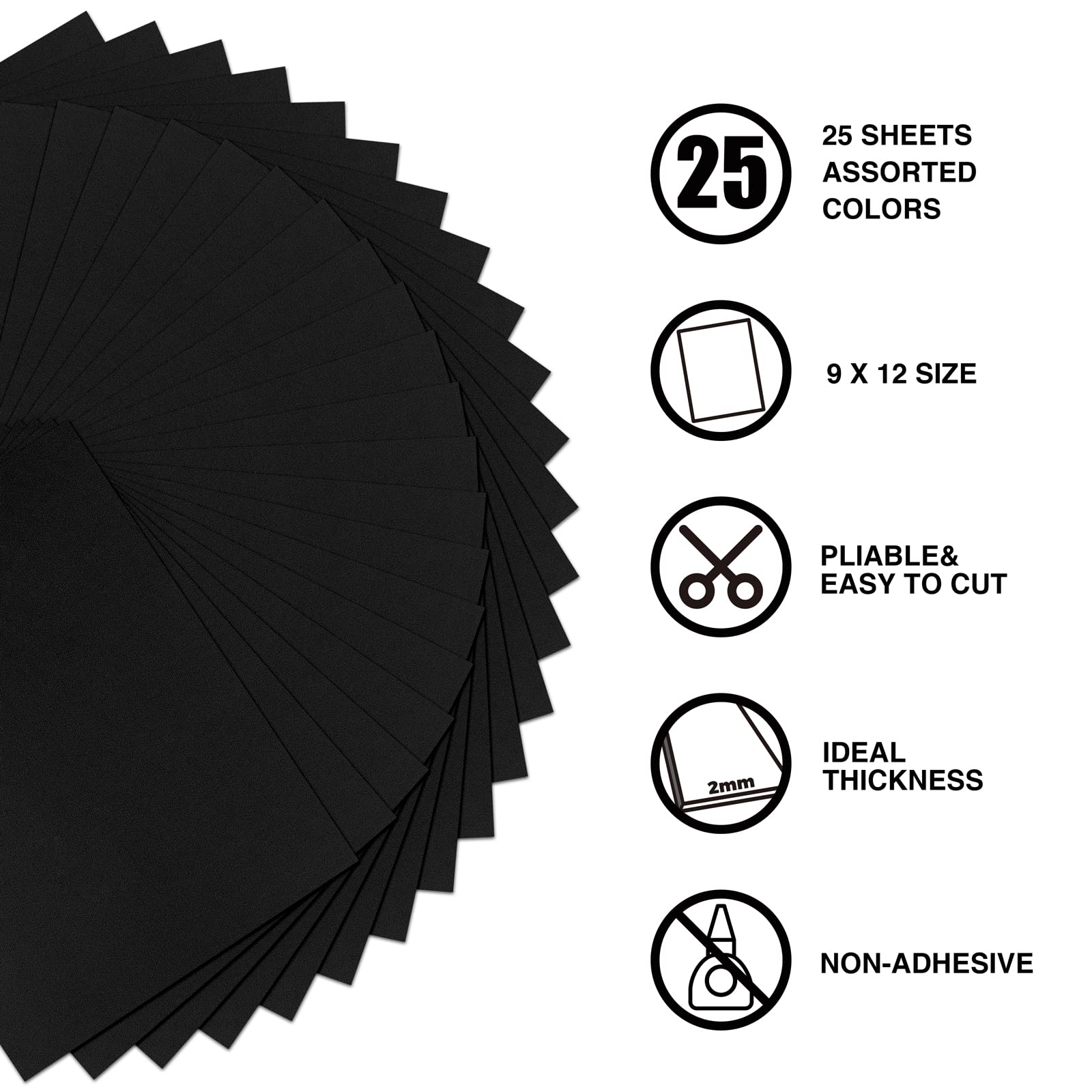 9 x 12 Inch Black Foam Sheets Crafts, 2mm Thick. 25 Pack Premium Black Foam Papers Set, for Cosplay, Crafting,DIY Project,Classroom, Scrapbooking, 3D Card Making