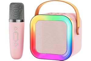 FEIX G Mini Karaoke Machine Speaker for Kids Adults,Portable Bluetooth with 1-2 Wireless Microphones,Christmas Birthday Gifts Toys Girls Boys Ages 4, 5, 6,7, 8,9,10,11,12+ Years Old Toddler (Pink - 1 Mic)