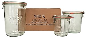 WECK Mold Jar Combo Pack- (1) 900, (1) 742, (1) 743, (3) glass lids, (3) rubber rings and (6) clamps