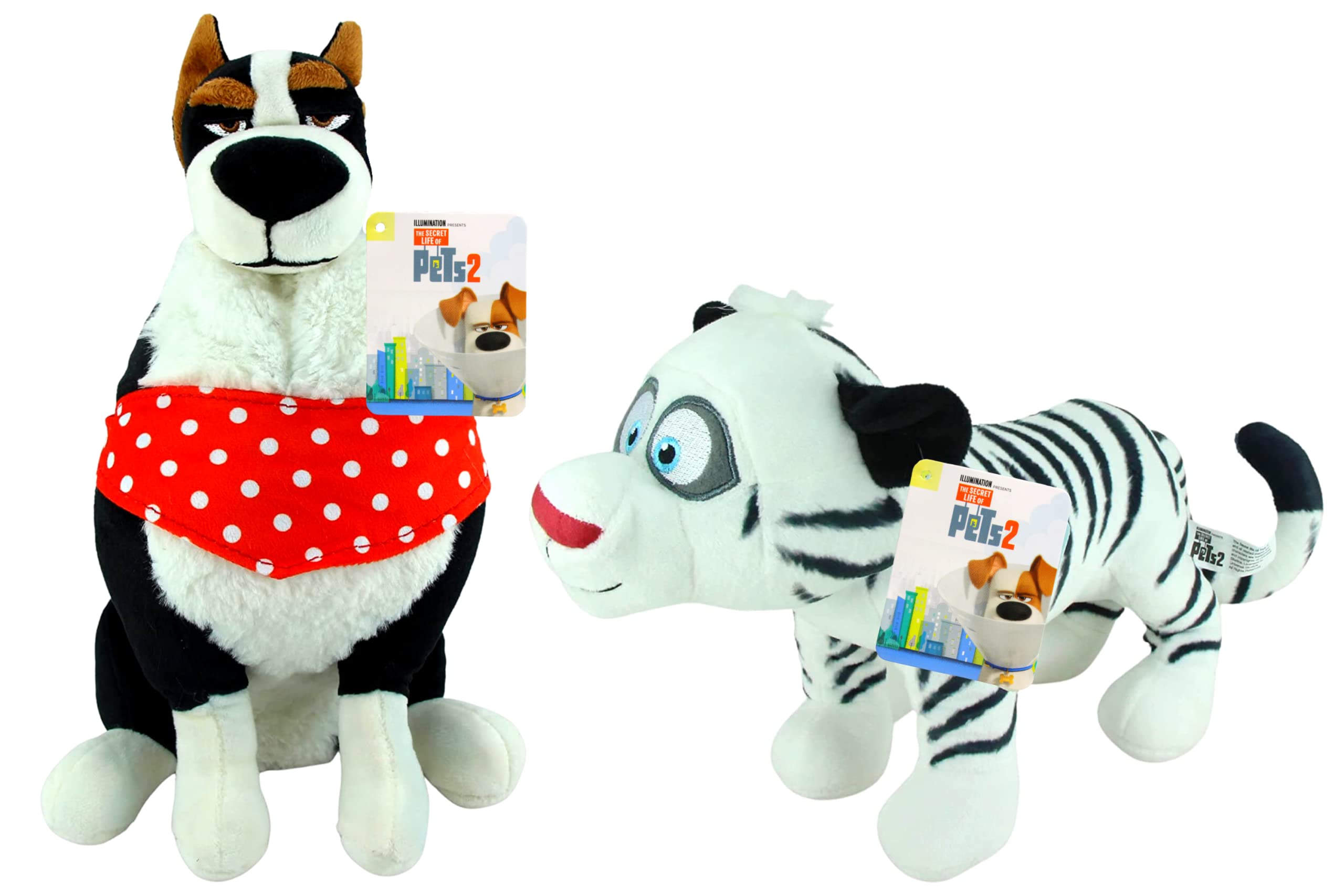 Toptoys2u Bargain Bundles Secret Life Of Pets 2-28cm 11" - Rooster the Welsh Sheepdog & Hu the White Bengal Tiger Super Soft Gift Quality Plush Twin Pack