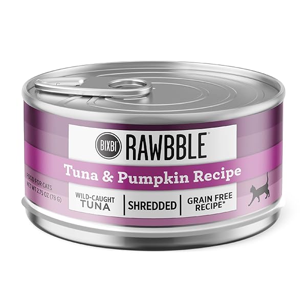 BIXBI RAWBBLE SHREDDED TUNA & PUMPKIN RECIPE CANS – GRAIN FREE, PROTEIN RICH WET CAT FOOD – (2.75 OUNCE CANS, CASE OF 24)