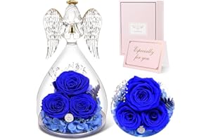 Sunia Preserved Flowers Rose Gifts for Mom, Birthday Gifts for Grandma Women, Glass Angel Figurines with Three Forever Real Roses, Fresh Flowers Gifts for Christmas Mother's Day ﻿Valentine
