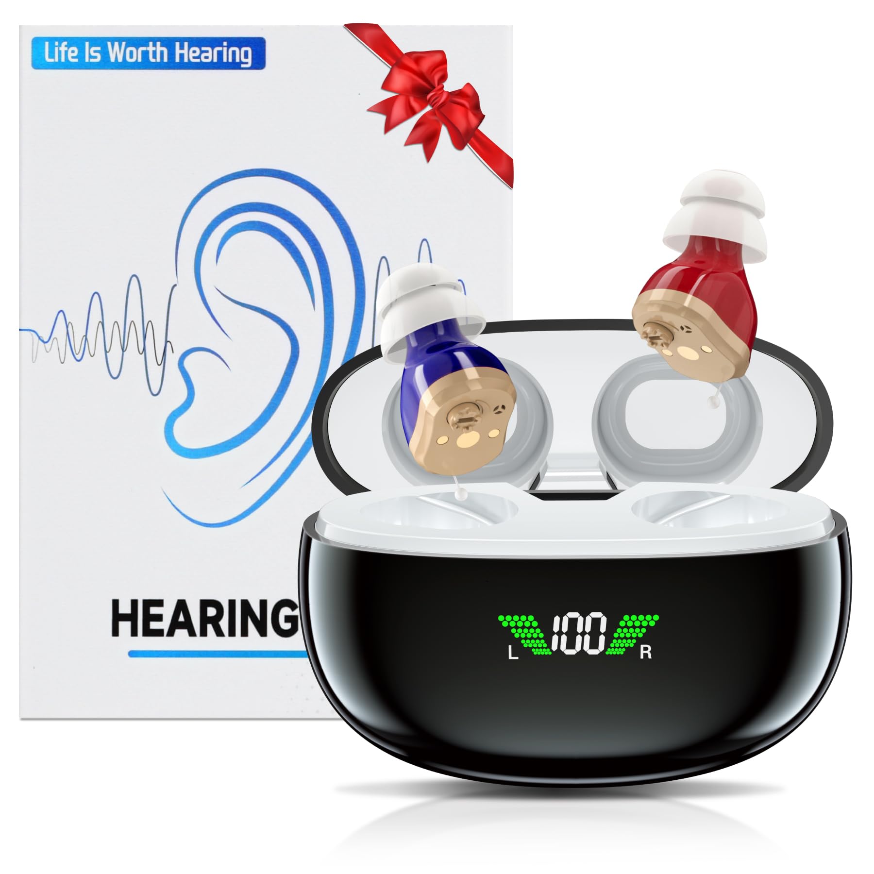 Photo 1 of Hearing Aids, Rechargeable Hearing Aids for Seniors, OTC Hearing Aids with Intelligent Noise Reduction, No Whistling Digital Hearing Aids, Invisible in-Ear Hearing Aids with Charging Case