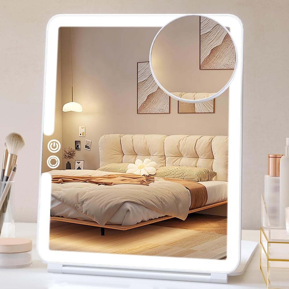 FUNTOUCH Lighted Makeup Mirror 10X Magnifying, 3 Colors, Travel Friendly