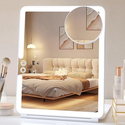 FUNTOUCH Lighted Makeup Mirror 10X Magnifying, 3 Colors, Travel Friendly