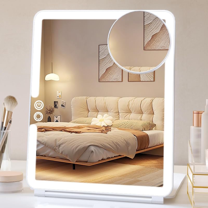 FUNTOUCH Lighted Makeup Mirror 10X Magnifying, 3 Colors, Travel Friendly