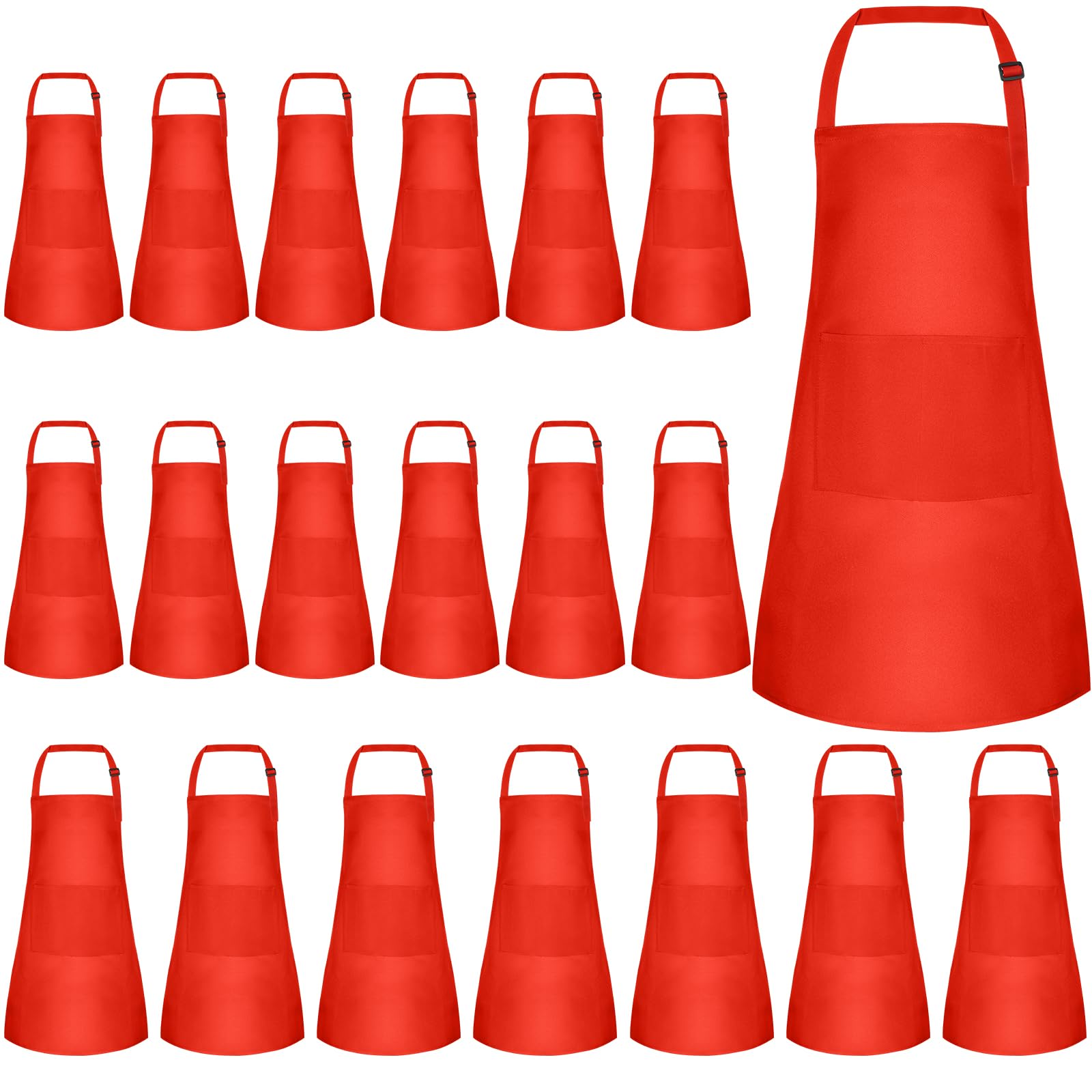 NACHLYNN 20 Pieces Kids Aprons Adjustable Toddler Apron with 2 Pockets for Painting Cooking Baking Crafts Activity (Red)