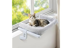 Sunhoo Cat Window Perch Hammock Sturdy Windowsill Bed Seat for Large Cats No Drilling No Suction Adjustable Kitty Shelf with Washable Cover Easy Assembly Holds up to 40 lbs 24.8 * 15 in (Grey, L)