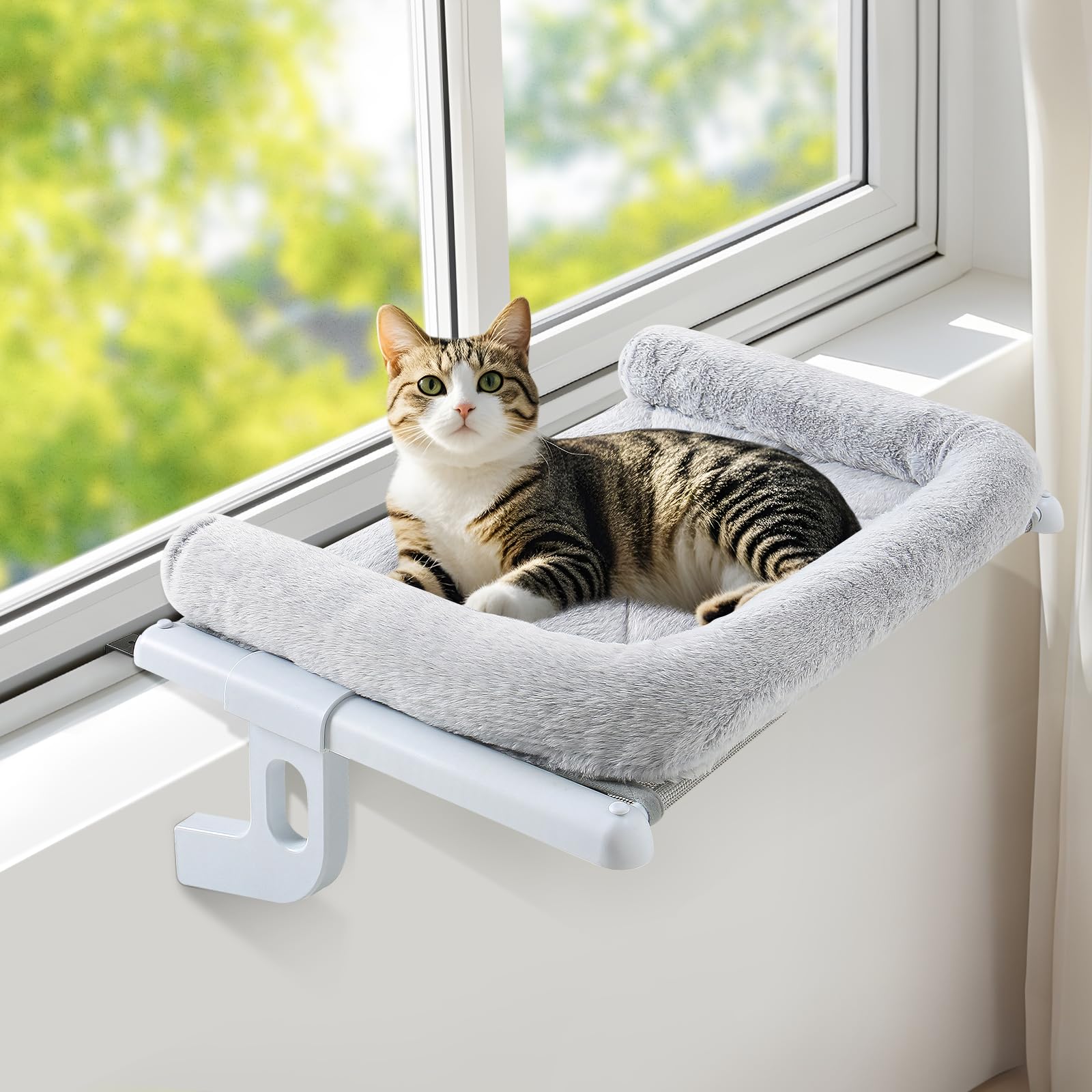Photo 1 of ****FINAL SALE NOT RETURNS****Sunhoo Cat Window Perch Hammock Sturdy Windowsill Bed Seat for Large Cats No Drilling No Suction Adjustable Kitty Shelf with Washable Cover Easy Assembly Holds up to 40 lbs 22.05 * 15 in (Grey, S)
