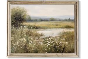 RETRART Vintage Farmhouse Canvas Wall Art - Wildflower Field Landscape Painting, Wall Art Spring Art for Living Room Bedroom Kitchen - 8" x 10" - UNFRAMED
