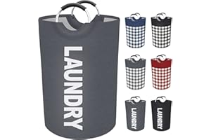 BlissTotes Large Laundry Basket Laundry Hamper Bag Washing Bin Clothes Bag Collapsible Tall With Handles Waterproof Travel Bathroom College Essentials Storage For College Dorm, Family (Grey, M)