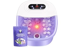 Foot Spa Bath Massager with Heat Bubbles and Vibration Massage and Jets, 16 OZ Calming Lavender Foot Soak Epsom Salt, Miwhale Foot Soaker With Red Light, 22 Massage Rollers, Adjustable Temp -Purple