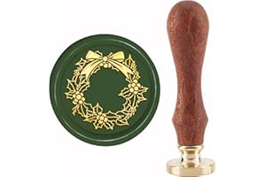 CRASPIRE Holly Wreath Christmas Wax Seal Stamp Pine Cones Mistletoe Sealing Stamp X'Mas EVE 30mm/1.18inch Removable Brass Head with Wooden Handle for Christmas Gift Invitations Greeting Cards Wrap