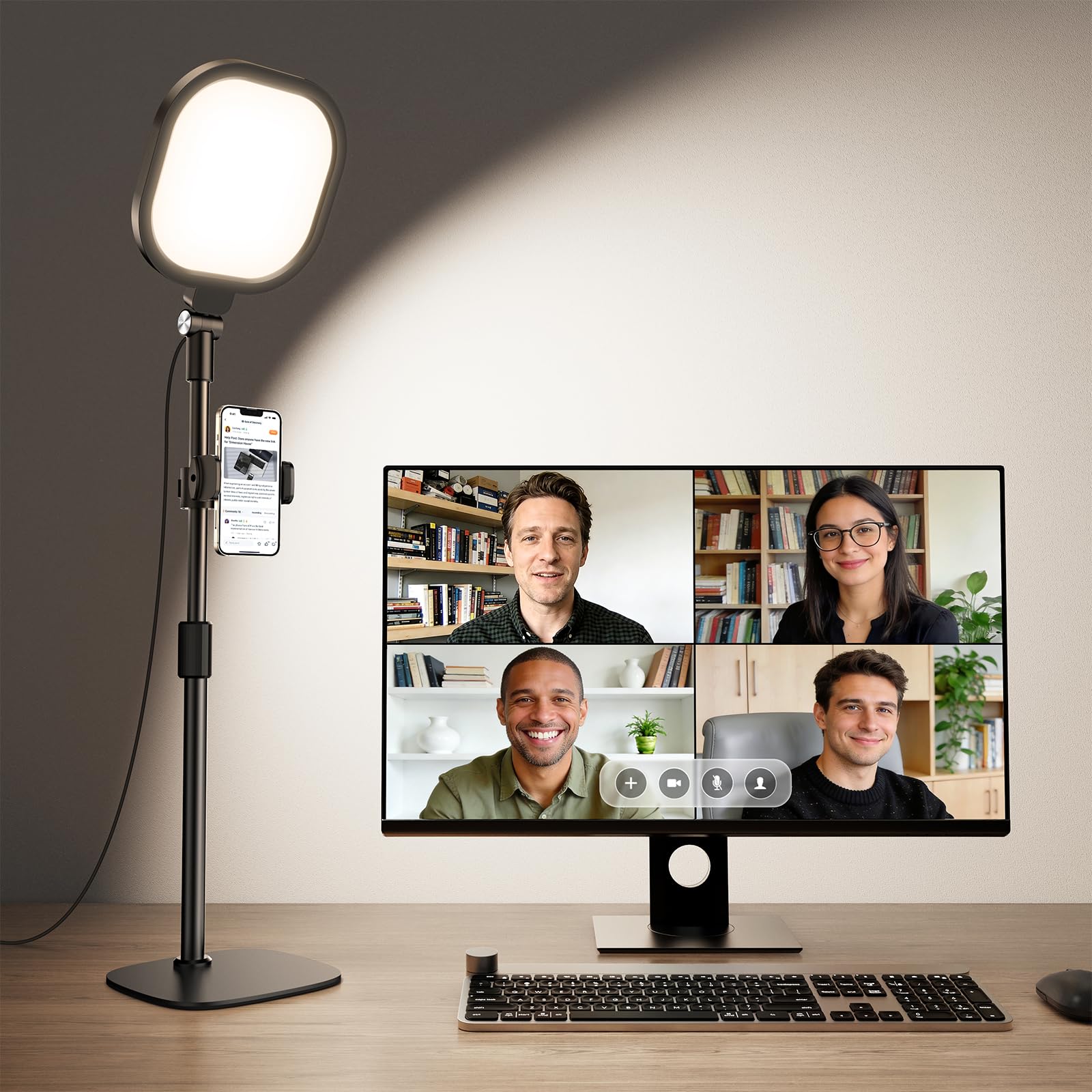 Iluminación con zoom para computadora, iluminación de escritorio ajustable para videollamadas, 30 modos de luz, luz de videoconferencia, anillo de luz de escritorio con soporte para cámara web, reuniones, transmisión en vivo, oficina en casa. IRC 97,8