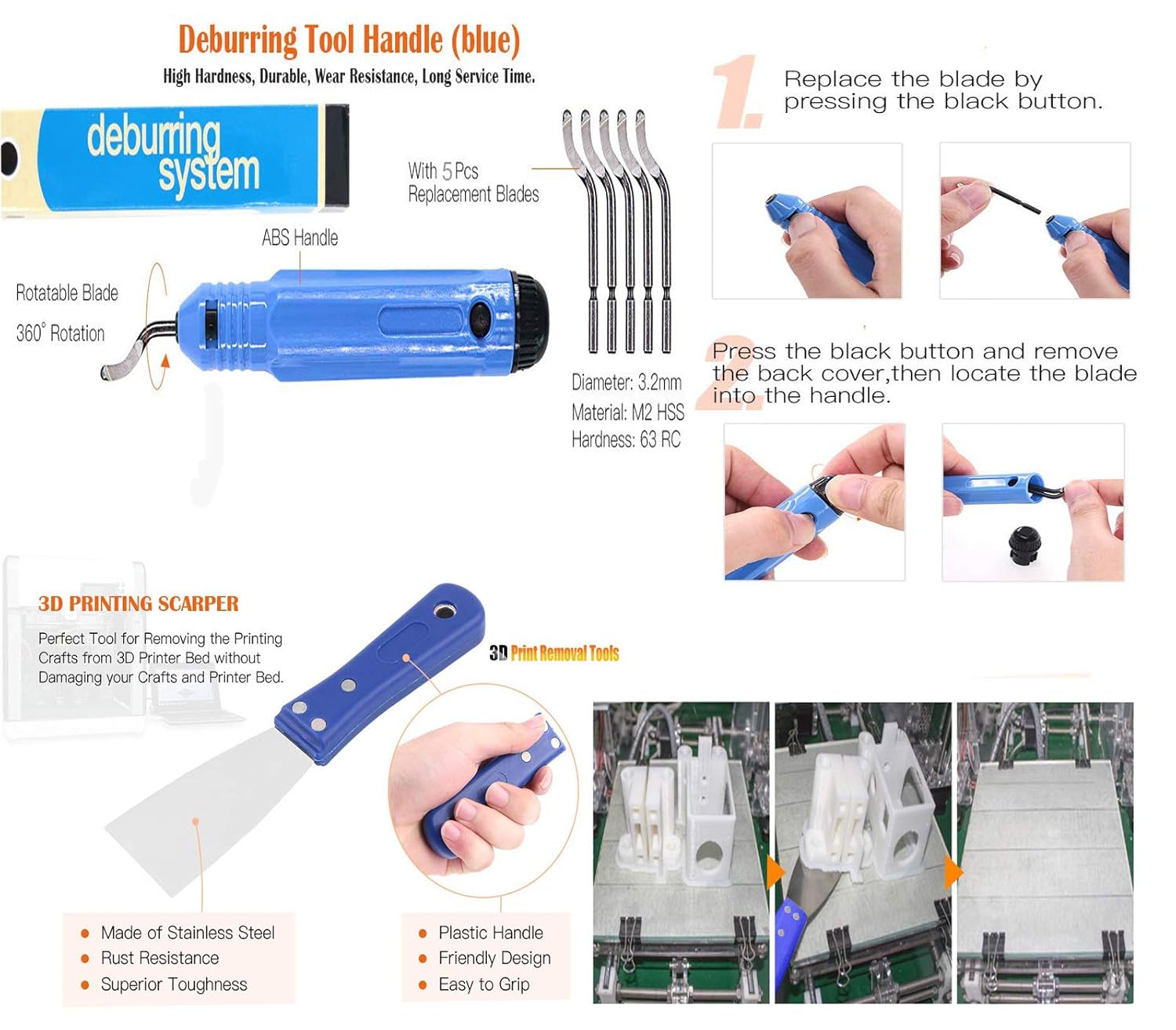 Daszui 3D Print Tool Kit Includes Debur Tool，3D Print Tweezers, Pliers, Scarper, Clean up Knives, Carving Knife Come with Storage Case for Printing Removing,: Industrial & Scientific
