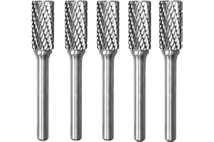 KOTVTM Carbide Burr SB-3 Die Grinder Bits Tungsten Double Cut Burr Bits (3/8" Cutter Dia X 0.79" Cutter Length) with 1/4" (6.35mm) Shank for Die Grinder Bits Metal Grinding Drilling Polishing (5pcs)