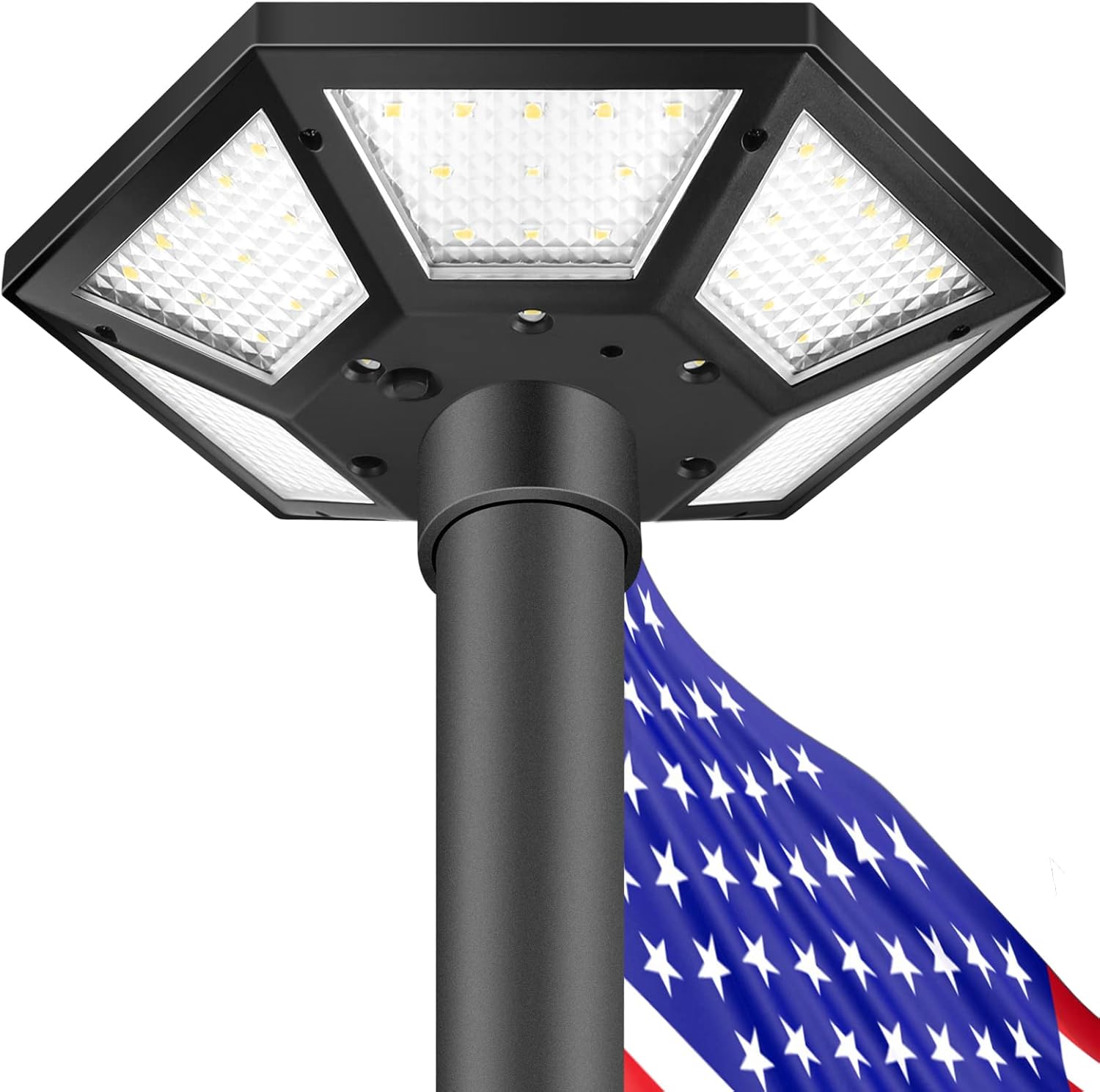 Flagpole Hardware - Hainee Flag Pole Light Solar Powered, Upgraded with Big Solar Panel Smart Chip for Brighter and Longer Lighting, Dusk to Dawn Every Night 72 LEDs IP67 Waterproof Flagpole Light-Black