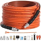 SITIMIMIL Sewer Jetter Kit for Pressure Washer 50FT,5800psi Drain Cleaner Hose 1/4 Inch Npt Corner, with 5 Sewer Jetting Nozzles Sealing Tape Pearl Corsage Pin Spanner Glove Drain Snake