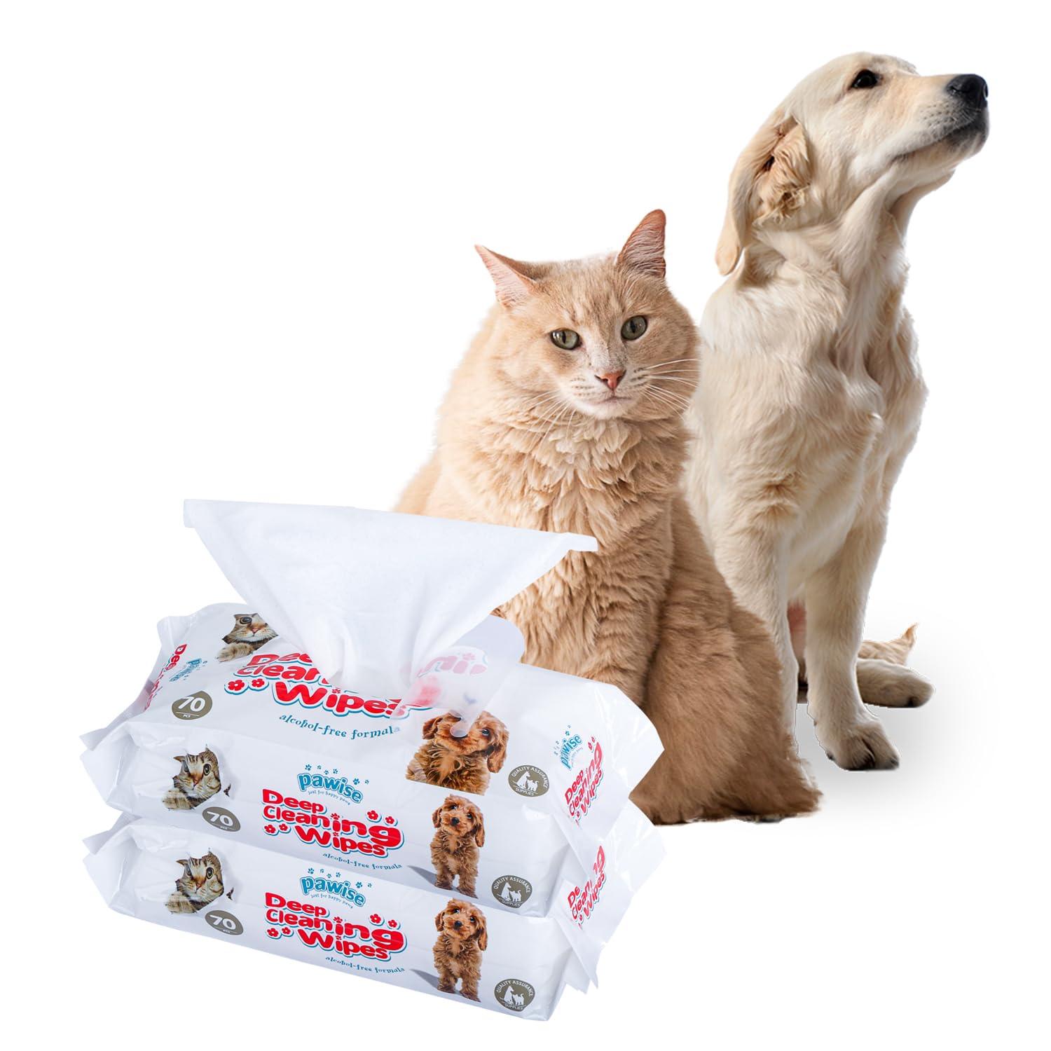 PAWISE Dog Wipes, Deep Cleaning Grooming Wipes for Dogs and Cats, Pet Grooming & Deodorizing Hypoallergenic Thick Wipes Quick & Easy Cleaning for Paw Ear Tushie Face and Bums,140 Counts(2 Packs)