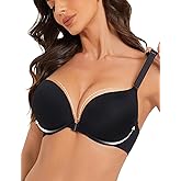 Upushall Padded Push Up Bras for Women Add 2 Cup Racerback Front Closure Criss Cross T Shirt Bra