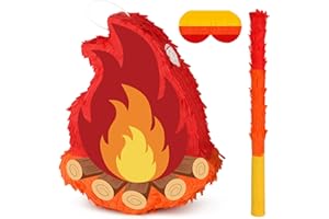 ATILOY Camping Adventure Campfire Pinata with Stick Blindfold and Hanging Loop Fake Campfire Pinata for Kids Boys GIrls Birthday Party Decoration Camping Adventure Decor（Small, 15.35x11.8x3.14’‘）