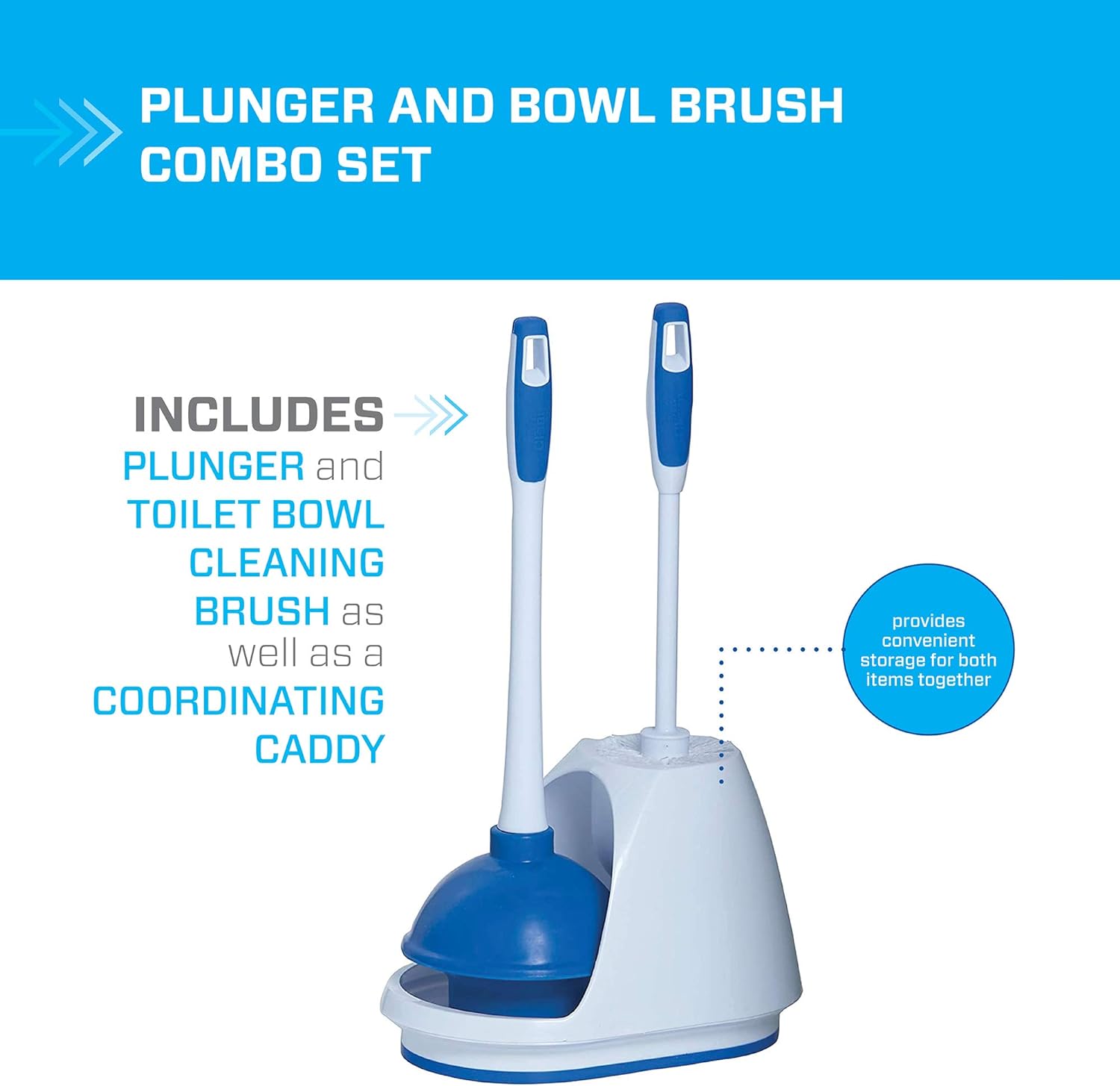 Mr Clean 440436 Combo, White/Blue Plunger and Bowl Brush Caddy Set, Toilet, Turbo Plunger & Brush: Home Improvement