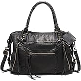 SUANNI Vegan Leather City Tote Bag for Women, Vintage Y2K Purse, Large Shoulder Handbag with Zipper, Crossbody Hobo Bags