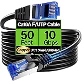 TuokaJu Cat6A Ethernet Cable Shielded 10Gbps 50 ft, Slim Shielded (F/UTP) Ethernet Cable Cat 6, Flexible 28AWG Bare Copper Cat6 Cable, Space-Saving Cat 6a Network Cable for Server, Data Center, Black
