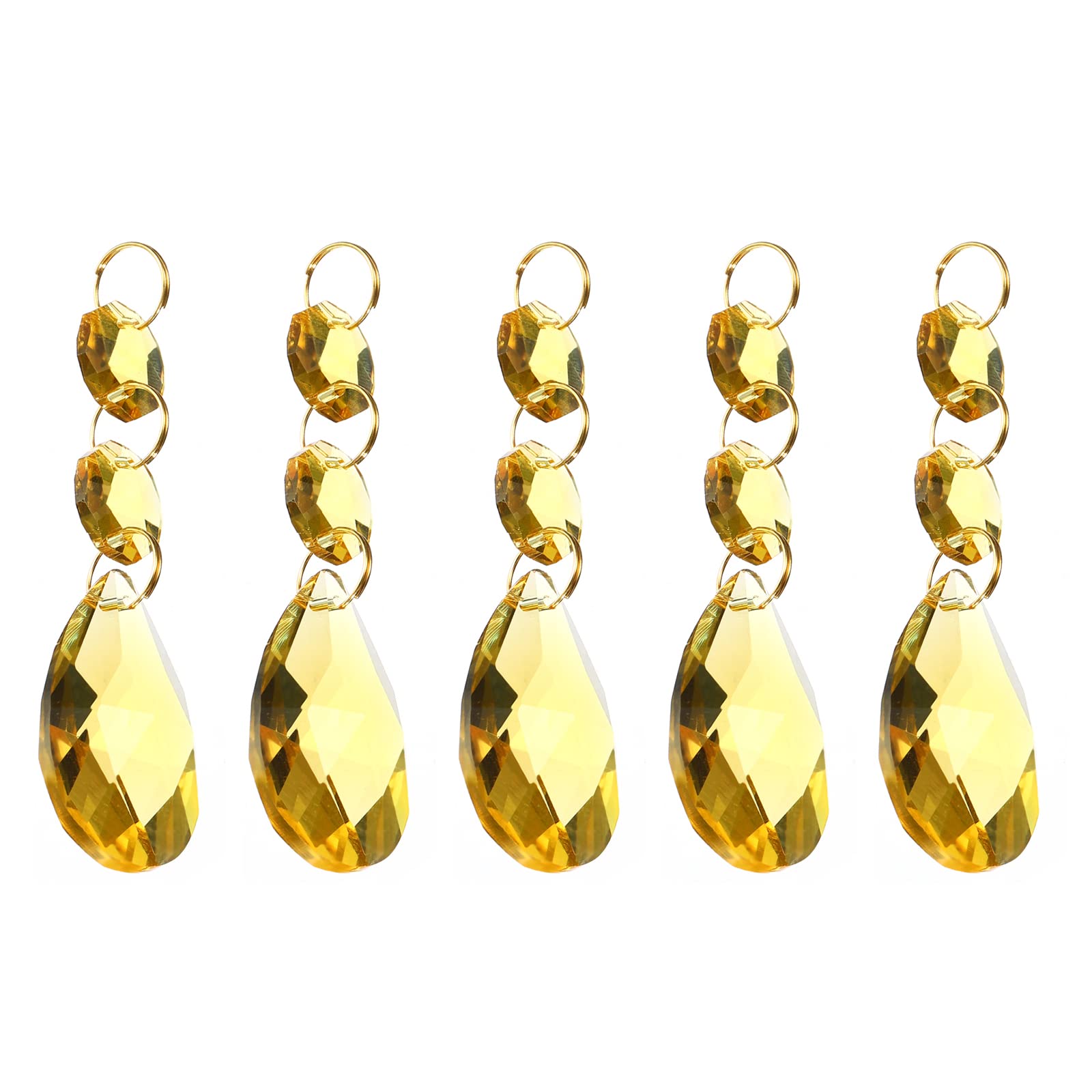 PATIKIL Clear Crystal Teardrop, 5 Pack 38mm Chandelier Prisms Parts Hanging Beads with 14mm Octagonal Bead for Chandeliers Decoration, Golden