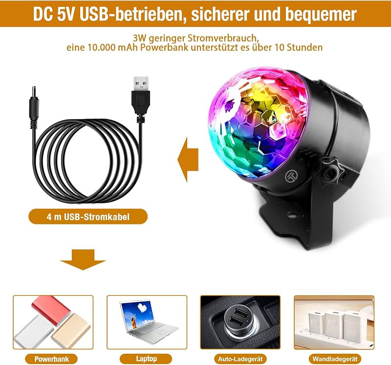 Discokugel, 360° Rotierende Musik Activated Discolicht LED Partylicht