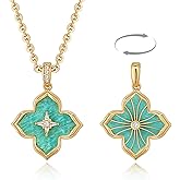 Fettero Necklaces for Women Gold Charm Necklace 2 Sided Lucky Clover Pendant 14K Gold Plated Chain Cross Mom Pearl Necklace for Women Jewelry