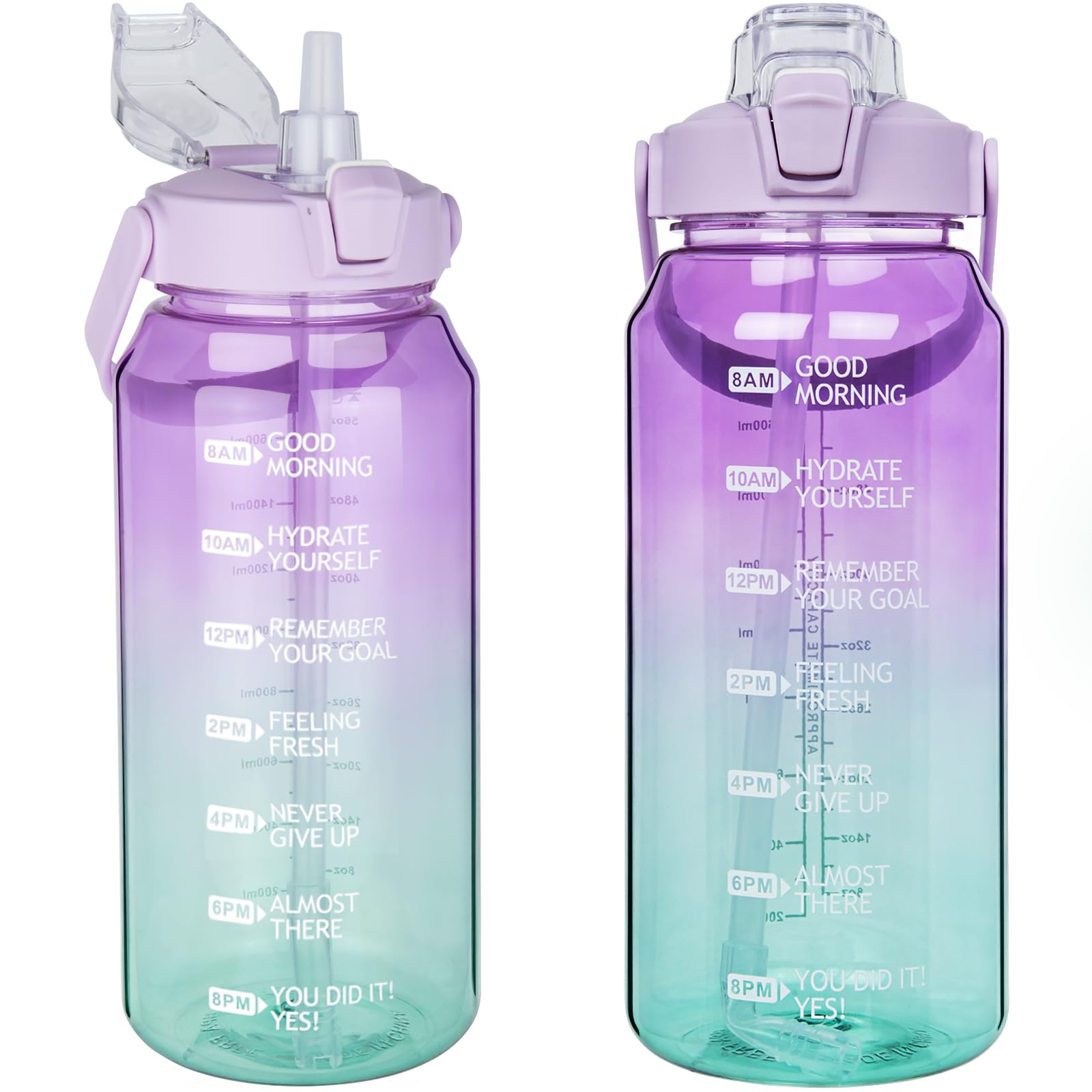 DEARRAY 2 litre Tritan Sports Water Bottle with Straw & Time Markings 2l Large Leakproof Motivational Drinking Bottle for Gym, Travel, Hiking