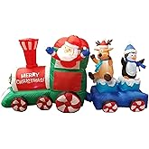 7 Foot Long Lighted Christmas Inflatable Santa Claus Reindeer Penguin on Train Lighted LED Lights Blowup Indoor Outdoor Garden Yard Party Photo Prop Home Decoration