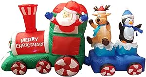 7 Foot Long Lighted Christmas Inflatable Santa Claus Reindeer Penguin on Train Indoor Outdoor Garden Yard Party Prop Decoration