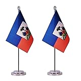 2 Pack Haiti Haitian Desk Flags, Small Mini Haiti