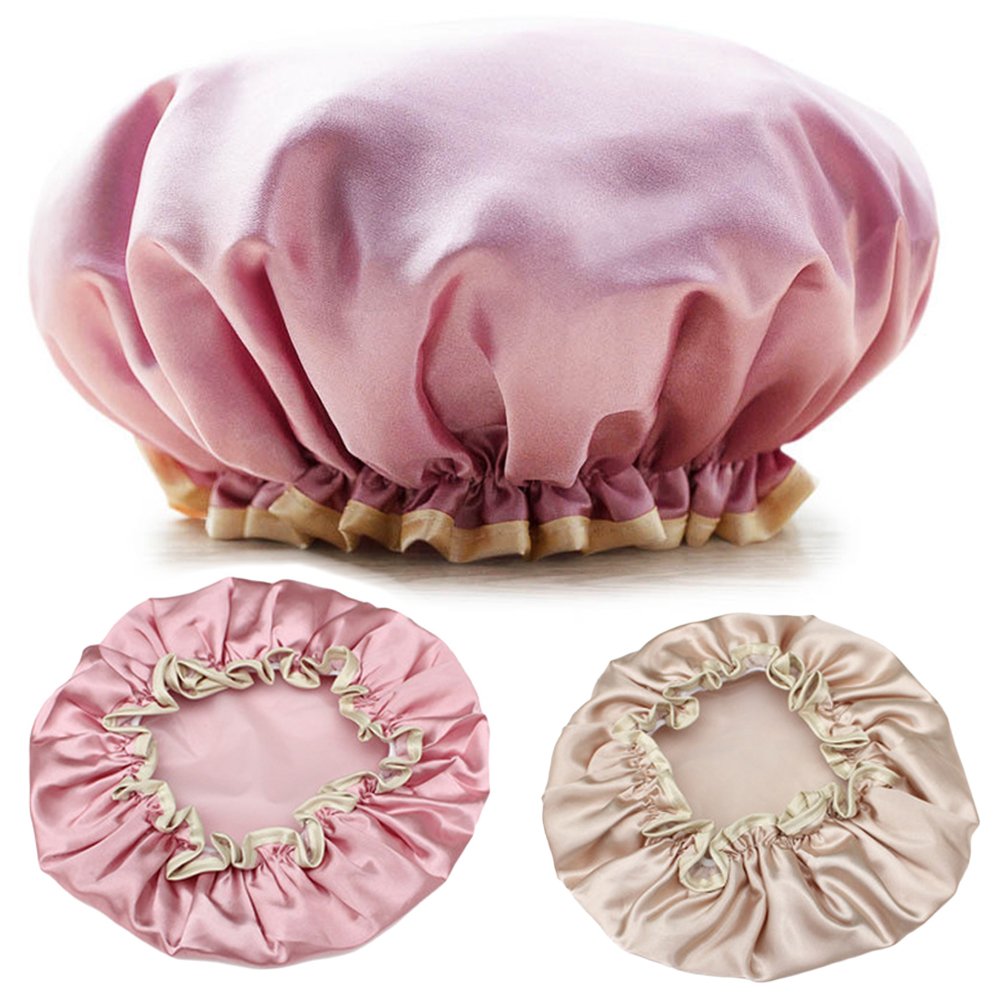 Glamza Luxury Waterproof Shower Cap Women Cute Elasticated Reusable Salon Hat Protector (Gold)