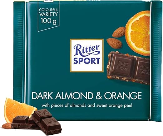 Ritter Sport Almond Orange 100g Pack Of 5 Dark Chocolate With Almond And Orange Pieces Amazon Co Uk Grocery