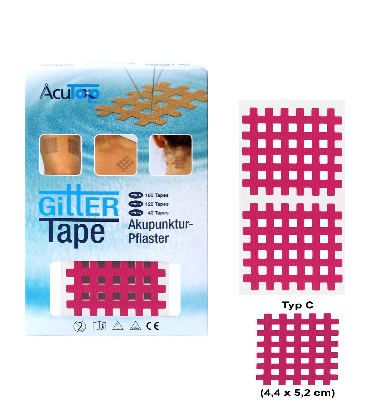AcuTop Type A,B,C Grid Tape, Acupuncture Plasters, Grid Plasters, Physio Tape, Lattice Tapes in Pink and Beige (Pink, Type B 120 Pieces)