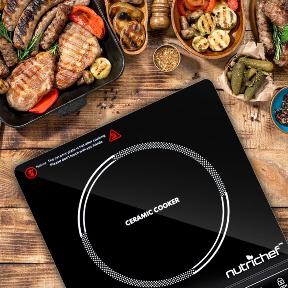 NutriChef Countertop Burner, Infrared Cooktop, Ceramic Cookware, Electric Stovetop, Black