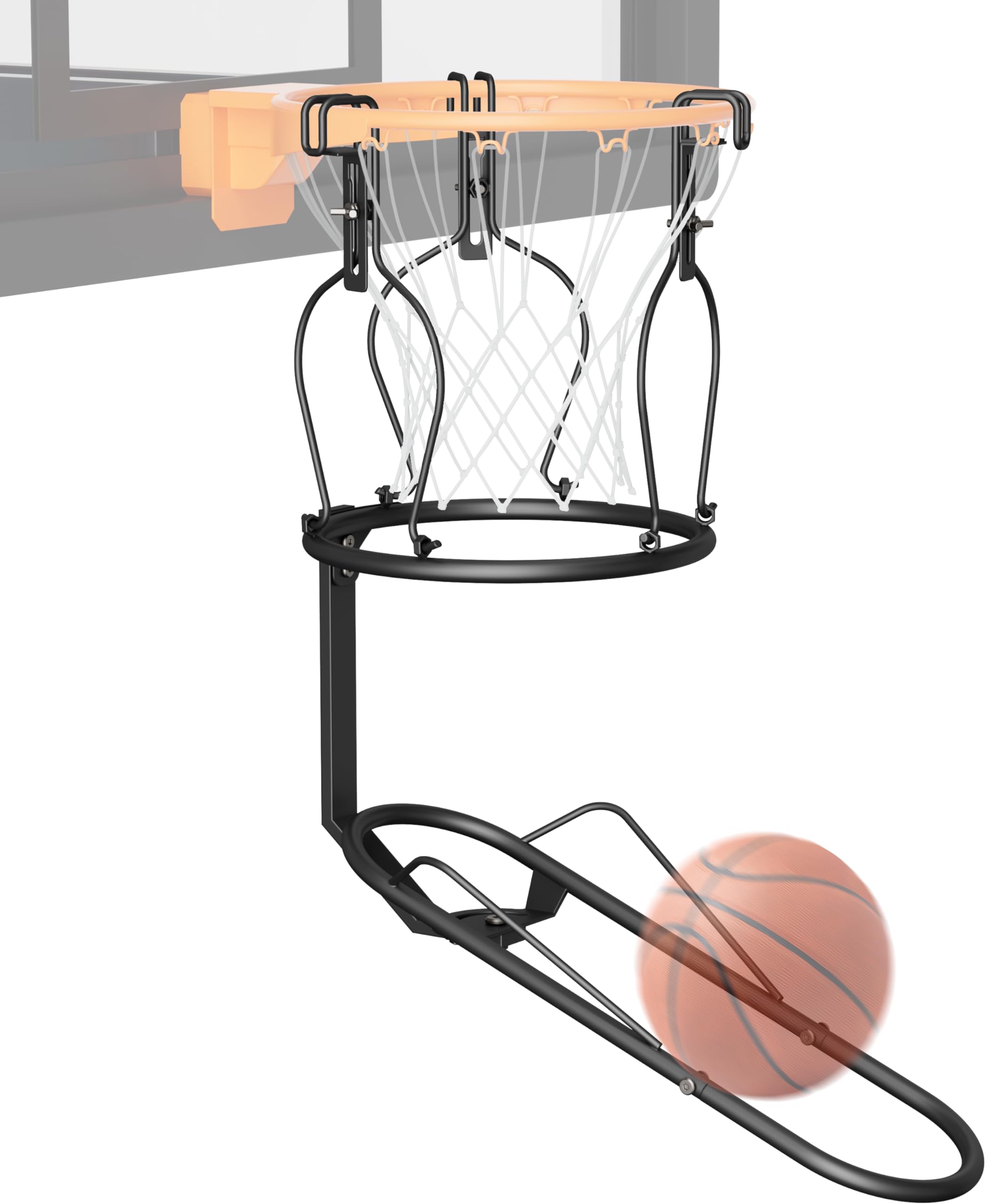 Photo 1 of Mocomax Basketball Return Attachment, 180° Rotatable Basketball Rebounder with 3 Stable Large Hooks for 18" Rim, Basketball Training Accessories for Outdoor & Indoor Solo Play & Practice, Black
