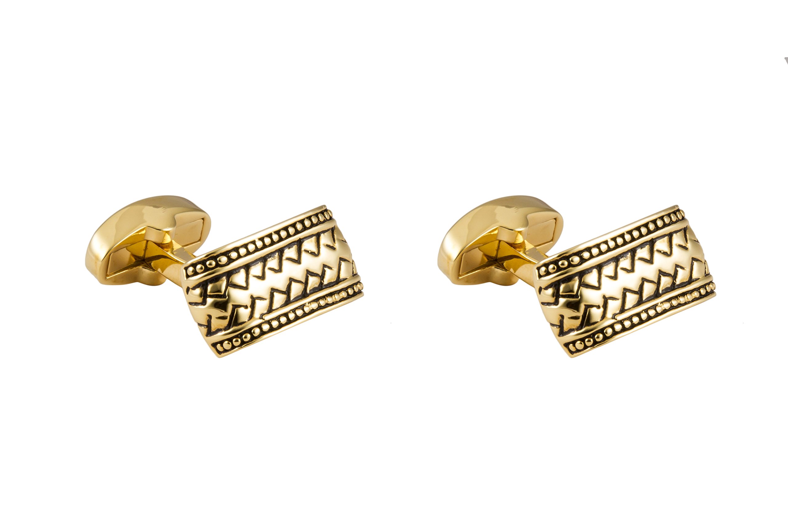Knighthood Men's Formal Gold Engraving with Square Block Detailing Cufflinks Gold
