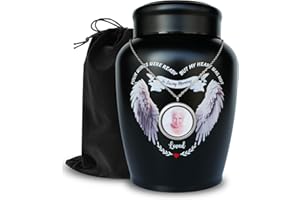 AODIYA - Angel Wings Urn with Photo Necklace, up to 180 lbs Decorative Urns for Human Ashes Adult Female & Male Memorial Crem