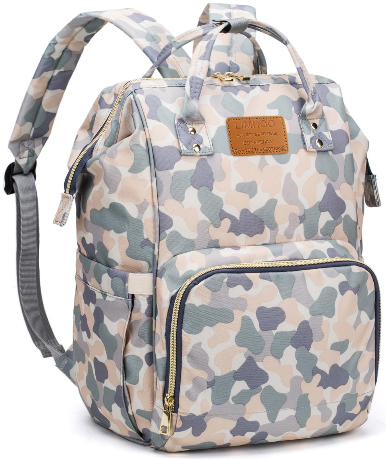 LIMHOO Diaper Bag Backpack for Men Dad, Waterproof Large Canvas Camo Nappy Bags, Baby Care Bag (Light Camo)